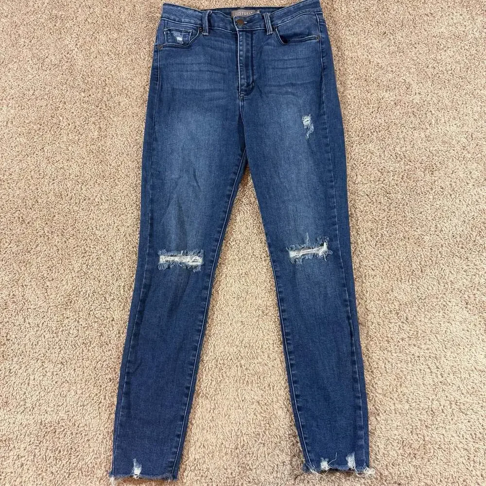 JustUSA Distressed Skinny Jeans Womens Size 10 Raw Hem Stretch Denim‎ EUC